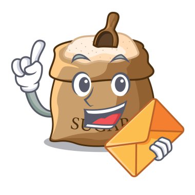 Zarf kase ve kaşık şeker ile karakter vektör çizim üzerinde