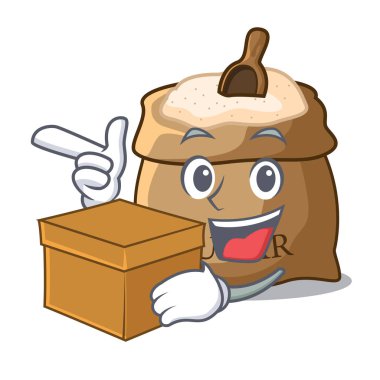 Kutusu kase ve kaşık şeker ile karakter vektör çizim üzerinde