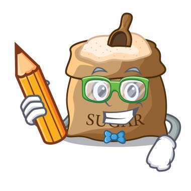 Karakter vektör çizim üzerinde öğrenci kase ve kaşık şeker