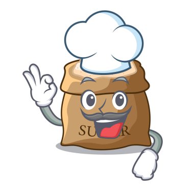 Şef kase ve kaşık şeker karakter vektör çizim üzerinde