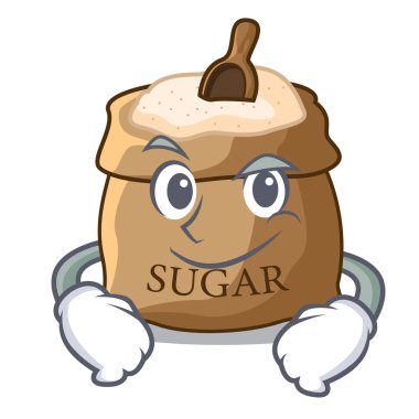 Karakter vektör çizim üzerinde Smirking kase ve kaşık şeker