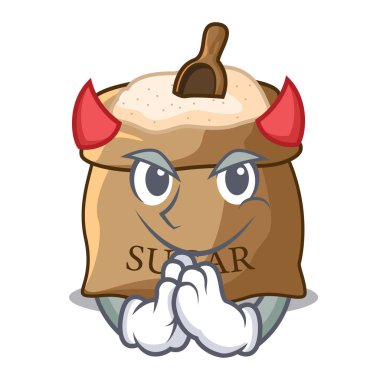 Şeytan bu çuvala maskot vektör çizim üzerinde şeker