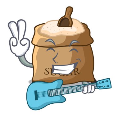 Gitar ile bu çuvala maskot vektör çizim üzerinde şeker