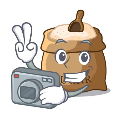 Fotoğrafçı bu çuvala maskot vektör çizim üzerinde şeker