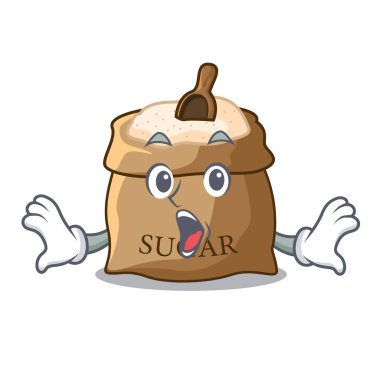 Çuval bezi çuval maskot vektör çizim üzerinde sürpriz şeker