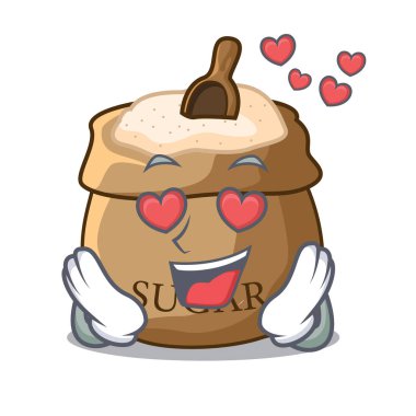 Aşık bu çuvala maskot vektör çizim üzerinde şeker