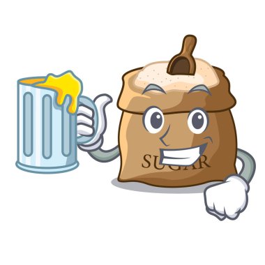 Bu çuvala maskot vektör çizim üzerinde suyu ile şeker