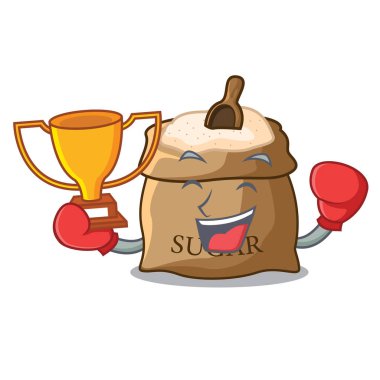 Boks şampiyonu şeker karikatür vektör illüstrasyon izole kase