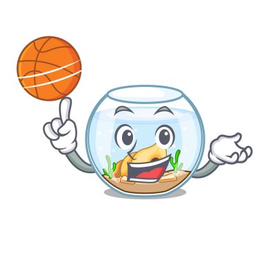 Basketbol çizgi film Japon balığı ile bir içinde fishbowl vektör çizim üzerinde