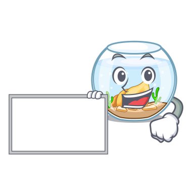 Yönetim Kurulu çizgi film Japon balığı ile bir içinde fishbowl vektör çizim üzerinde