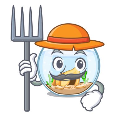 Çiftçi çizgi film Japon balığı bir içinde fishbowl vektör çizim üzerinde