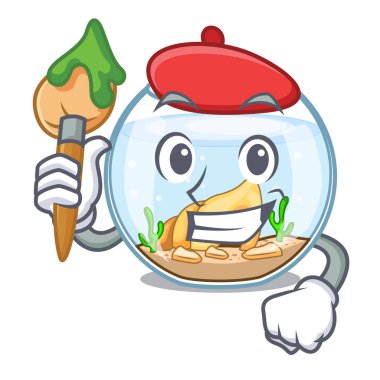 Sanatçı çizgi film Japon balığı bir içinde fishbowl vektör çizim üzerinde