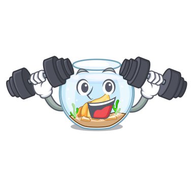 Fitness çizgi film Japon balığı bir içinde fishbowl vektör çizim üzerinde