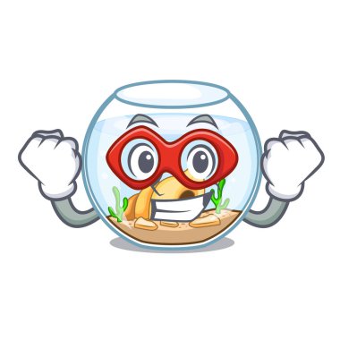 Süper kahraman fishbowl cam küre üzerinde maskot vektör çizim içinde