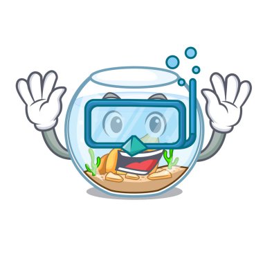 Dalış fishbowl cam küre maskot vektör çizim üzerinde