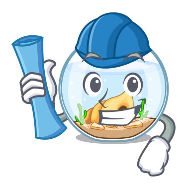 Mimar fishbowl cam küre üzerinde maskot vektör çizim içinde