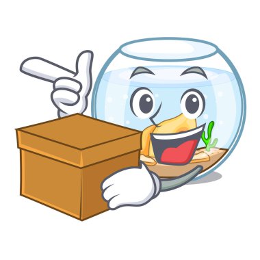 Kutusu fishbowl ile cam küre üzerinde maskot vektör çizim içinde