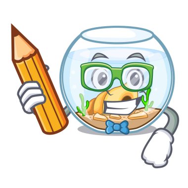 Cam küre maskot vektör çizim üzerinde öğrenci fishbowl