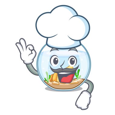 Şef fishbowl cam küre üzerinde maskot vektör çizim içinde