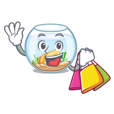 Fishbowl cam küre maskot vektör çizim üzerinde alışveriş