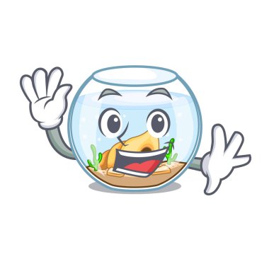 Fishbowl cam küre maskot vektör çizim üzerinde sallayarak