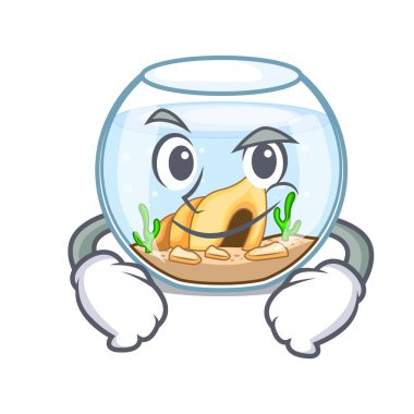 Cam küre maskot vektör çizim üzerinde Smirking fishbowl