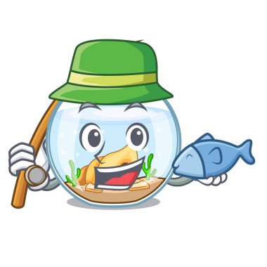 Balık tutma fishbowl üzerinde karakter vektör çizim dışında atlama