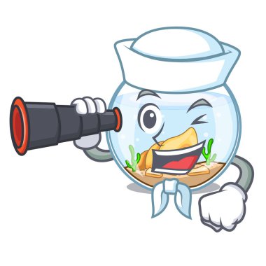 Denizci ile dürbün fishbowl üzerinde karakter vektör çizim dışında atlama