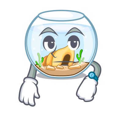 Bir komik karikatür vektör çizim üzerinde Fishbowl bekliyor