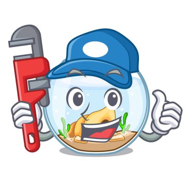 Tesisatçı fishbowl bir komik karikatür vektör çizim üzerinde