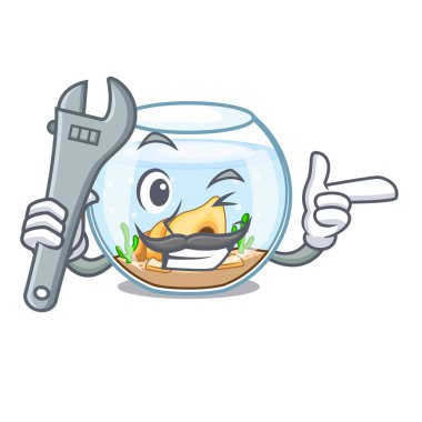 Bir komik karikatür vektör çizim üzerinde mekanik fishbowl