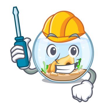 Bir komik karikatür vektör çizim üzerinde Otomotiv fishbowl