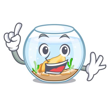 Bir komik karikatür vektör çizim üzerinde parmak fishbowl