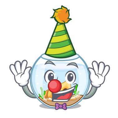 Palyaço fishbowl bir komik karikatür vektör çizim üzerinde