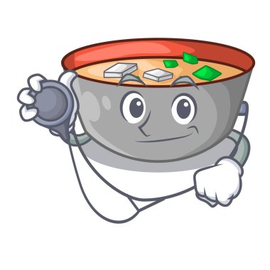Doktor Japon miso çorbası karikatür kase vektör çizim içinde