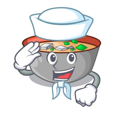 Denizci Japon miso çorbası karikatür kase vektör çizim içinde