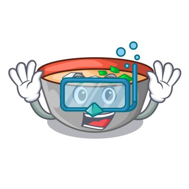 Dalış Asya çorba Kupası maskotu vektör illustrartion üzerinde izole