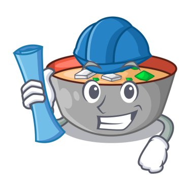 Mimar Asya çorba Kupası maskotu vektör illustrartion üzerinde izole