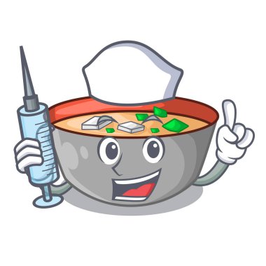 Hemşire Asya çorba Kupası maskotu vektör illustrartion üzerinde izole