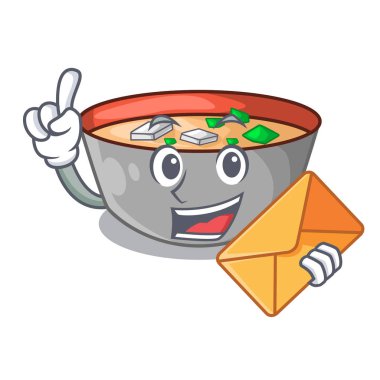 Zarf Asya çorba Kupası maskotu vektör illustrartion üzerinde izole