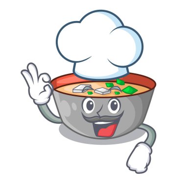 Şef Asya çorba Kupası maskotu vektör illustrartion üzerinde izole