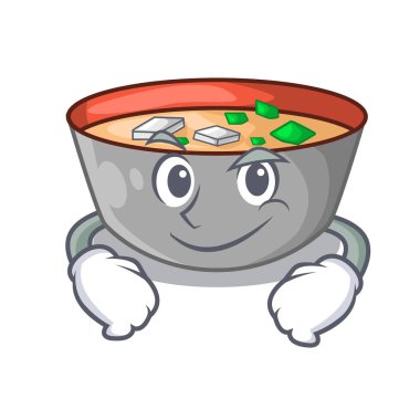 Maskot vektör illustrartion üzerinde izole smirking Asya çorba Kupası