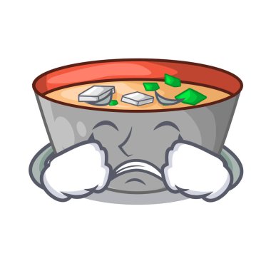 Miso çorbası kase tablo karakter vektör çizim üzerinde ağlıyor