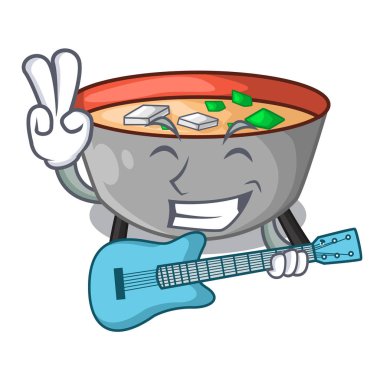 Gitar miso çorbası kase ile tablo karakter vektör çizim