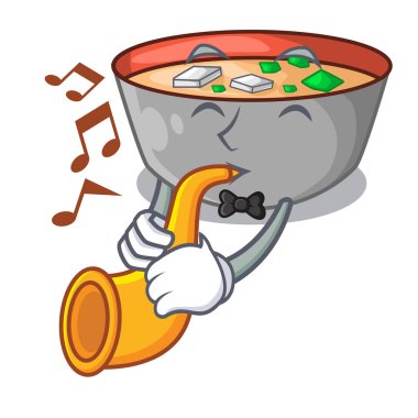 Trompet miso çorbası kase ile tablo karakter vektör çizim