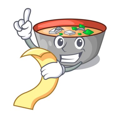 Menü miso çorbası kase ile tablo karakter vektör çizim