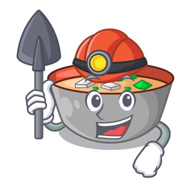 Madenci miso çorbası kase tablo karakter vektör çizim