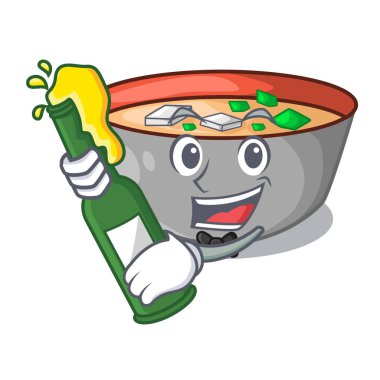 Bira lezzetli yemek miso çorbası karikatür vektör çizim ile