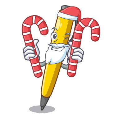 Santa şeker antika mürekkep kalem şeklinde karikatür vektör çizim üzerinde
