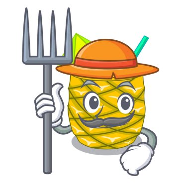 Çiftçi ananas suyu ile karikatür vektör çizim üzerinde süslenmiş